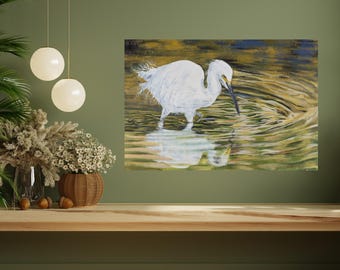 Impresión artística de garceta nívea / Descarga digital / Arte mural / Arte de aves