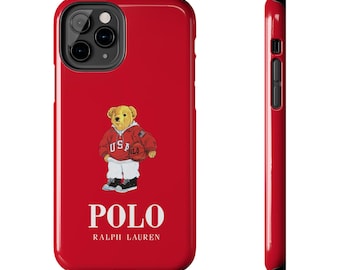 Ralph Lauren Bear Tough Phone Case, Red USA Polo Sport Sweater Inspired - Durable Cover, Classy Designer, iPhone, Samsung, Gift