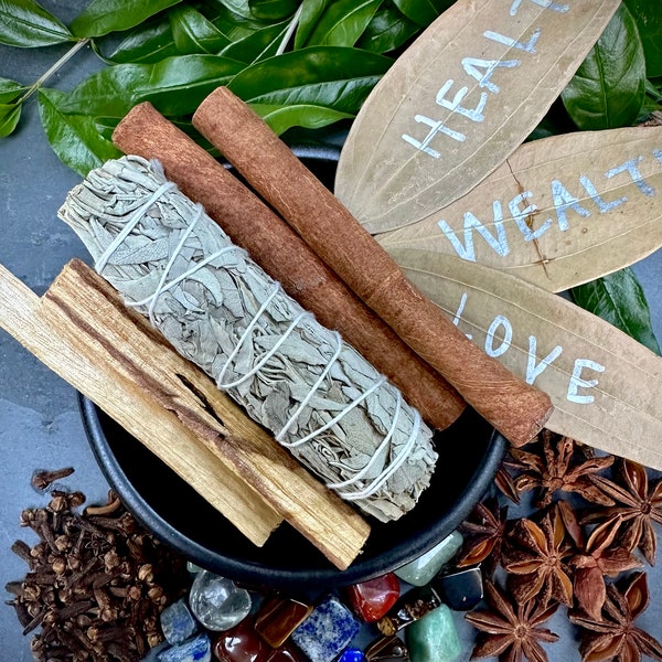 Complete Bundle for Positive Energy and Cleansing, Sage Smudge Kit, Intention Smudge Kit, Chakra Stones.