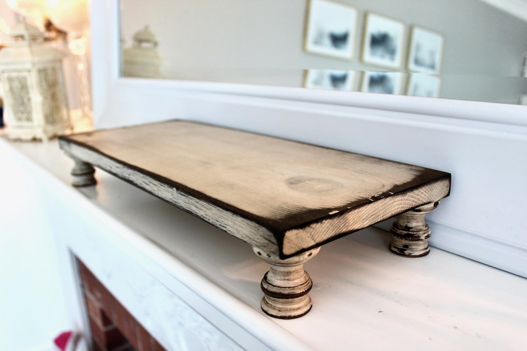 Distressed White Farmhouse Rustic Wood Riser Soap and Sink Caddy Candle ...