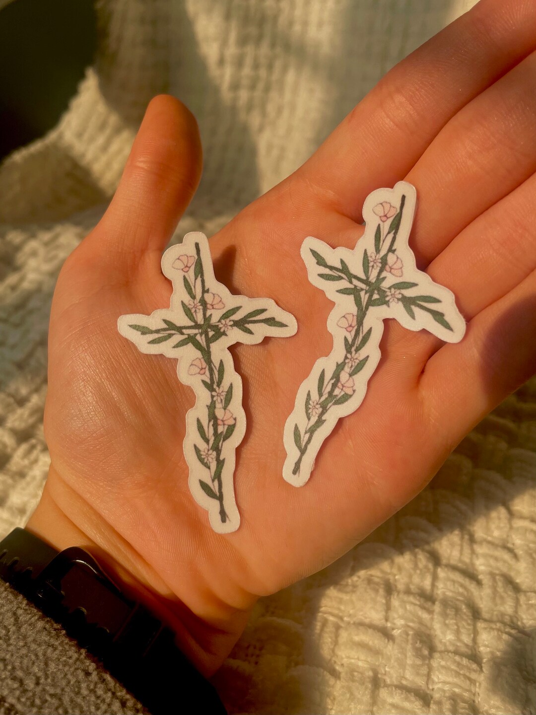 FLORAL CROSS STICKER, Christian Stickers, Water Bottle Stickers, Laptop