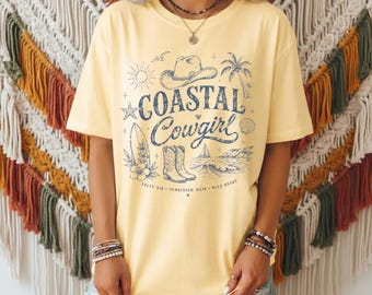 Coastal Cowgirl Shirt, Beach Western Tee, Cowgirl Summer Shirt, Western Beach Aesthetic Shirt, Cowboy Boots Surf Tee, Summer Gift