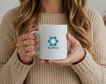 Boy Mama Floral Mug, Minimalist Ceramic Coffee Cup, Mother's Day Gift