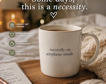 Mentally On Airplane Mode Mug, Funny Introvert Coffee Mug, Aesthetic Minimalist Cup, Social Battery Low Gift, Travel Lover Mug