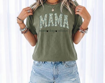 Comfort Colors® Mama Shirt, Personalized Mom Shirt, Floral Mama Shirt, Mothers Day Gift, Retro Mom Tee, Cute Mom Shirt, Shirt for Women
