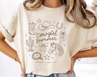 Cowgirl Summer Shirt, Western Aesthetic Tee Women, Country Concert Outfit, Rodeo Gift Her, Boho Cowgirl Comfort Colors Top
