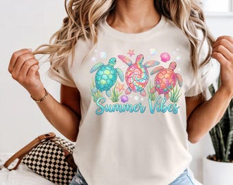 Summer Vibes Turtle Shirt, Sea Turtle Shirt, Beach Shirt Ocean Lover, Vacation Shirt, Coastal Summer Tee, Cute Turtle Shirt, Summer Outfit