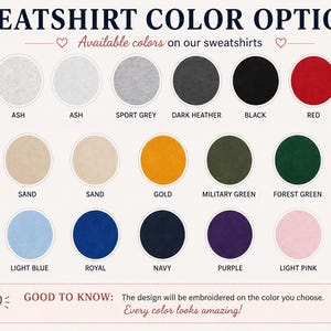 K&ouml;nnte beinhalten: Farbtabelle f&uuml;r Sweatshirts mit einer Vielzahl von Farbt&ouml;nen. Farben sind Wei&szlig;, Aschgrau, Sportgrau, Dunkelgrau, Schwarz, Rot, Dunkelbraun, Bordeaux, Sand, Gold, Milit&auml;rgr&uuml;n, Waldgr&uuml;n, Irischgr&uuml;n, Indigoblau, Hellblau, Royalblau, Marineblau, Lila, Hellrosa und Heliconia.
