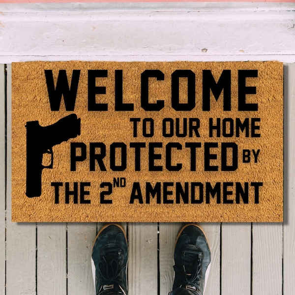 This home is protected by the second amendment Doormat, Housewarming Gift, Welcome Doormat, Front Doormat, Customize Dog Doormat