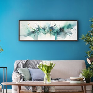 Teal Framed Canvas Wall Art Watercolor Abstract Print Modern Splatter Art Minimalist Home Decor for Living Room