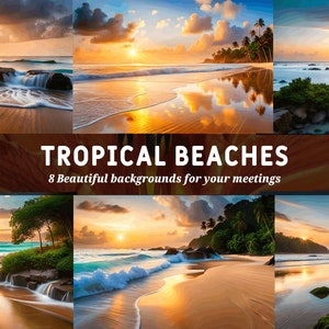 Virtual Meeting Backgrounds Bundle of 8 for Zoom, Microsoft Teams, Google Meet, Webex, Twitch - Tropical Beaches, Natural landscapes, Sunset