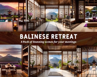 Balinese Retreat Backgrounds, Virtual Meeting Backgrounds Bundle of 8 for Zoom, Microsoft Teams, Google Meet, Webex, Twitch