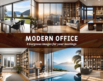 Planos de fundo virtuais para escritórios modernos: Zoom, Teams, Meet (8 imagens digitais)