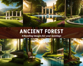 Fundos virtuais de florestas antigas: paisagens naturais para Zoom (pacote com 8) (download digital)