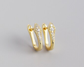 Simple Geometric Jewellery Minimalist Simple Crystal Huggie Hoop Earrings in Sterling Silver, Multi Color U Shaped Crystal Hoops