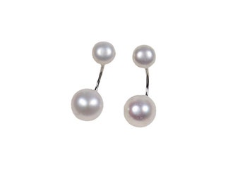 Simple and Elegant Mother of Pearl Ear Jacket Sterling Silver Front and Back Stud Earrings Ear Jackets with Simulated Pearls