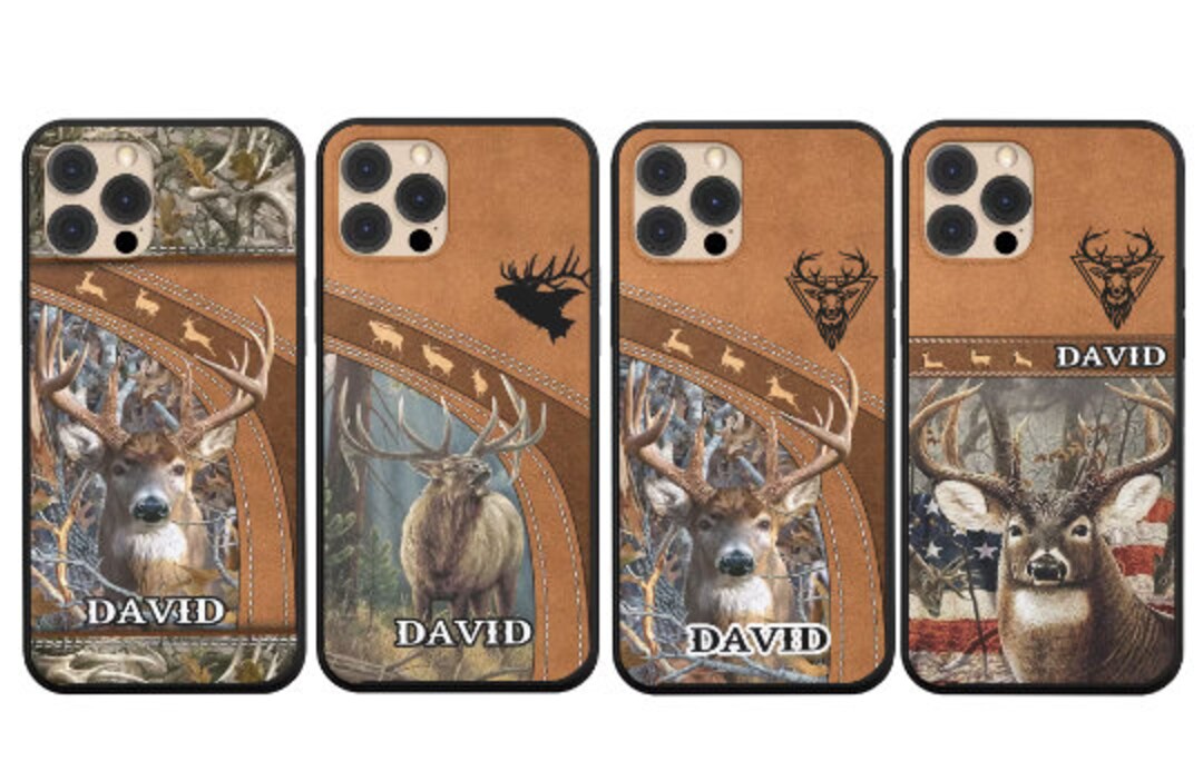 Hunting Phone Case, Bull ELK Hunting Leather Parttern Personalized