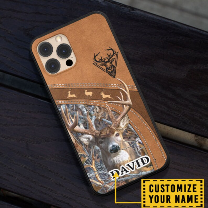 Hunting Phone Case, Bull ELK Hunting Leather Parttern Personalized
