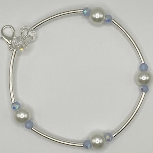 Blessing and Gratitude Bracelets-silver tone with light blue accent crystal beads