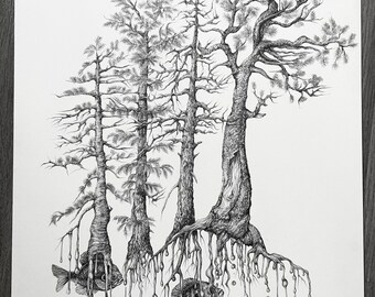 Surreal tree drawing | Realistic pencil drawing | Original drawing | black and white art