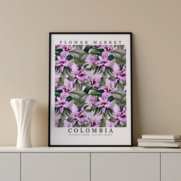 Colombia National Flower - Cattleya Orchid Wall Art Print Flower Market Poster Printable Digital Pastel Art Floral Decor Gifts Botanical art