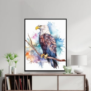 Águila calva de acuarela, Arte imprimible, Descarga de impresión de águila calva, Póster de águila calva, Pintura de aves, Regalo de vida silvestre, Decoración de pared, Foto de pájaro