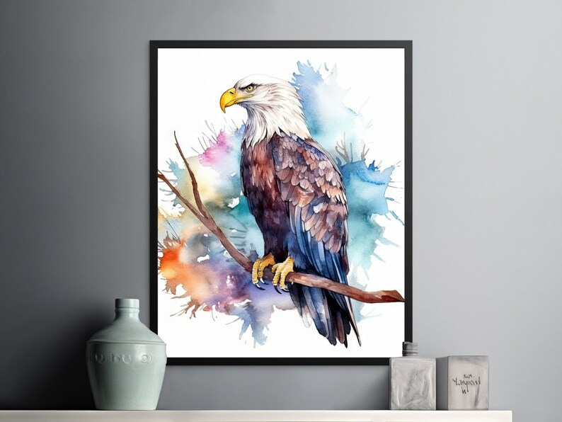 Watercolor Bald Eagle, Printable Art, Bald Eagle Print Download, Bald Eagle Poster, Bird Painting, Wildlife Gift, Wall Decor, Bird Photo image 5