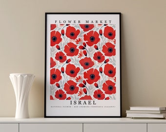 Israel National Flower - Red Anemone Coronaria Wall Art Print Flower Market Poster Printable Digital Pastel Art Floral Decor Botanical Art