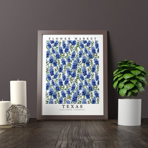 Impresión de arte de pared con flor del estado de Texas: lupino azul, póster para el mercado de flores, arte pastel digital imprimible, decoración floral, regalos