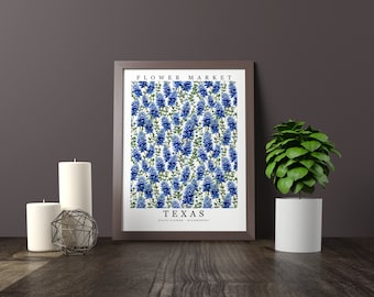 Texas State Flower - Bluebonnet Wall Art Print Flower Market Poster Printable Digital Pastel Art Floral Decor Gifts