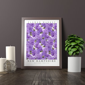 New Hampshire State Flower - Purple Lilac Wall Art Print Flower Market Poster Printable Digital Pastel Art Floral Decor Gifts