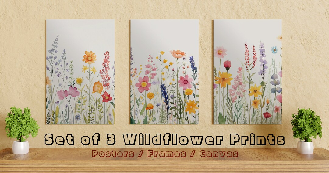 Floral Watercolor Print Set of 3, Wildflower Field Wall Art D6 ...
