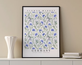 Germany National Flower - Cornflower Wall Art Print Flower Market Poster Printable Digital Pastel Art Floral Decor Gifts Botanical art