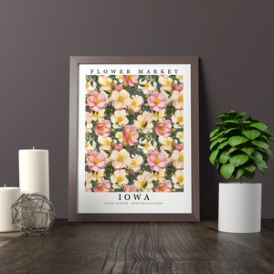 Iowa State Flower - Wild Prairie Rose Wall Art Print Flower Market Poster Printable Digital Pastel Art Floral Decor Gifts