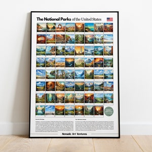 National Parks of the US - Ultimate Checklist/Bucketlist - All 63 National Parks Wall Art - Posters/Frames, Travel Gift, Journey & Adventure