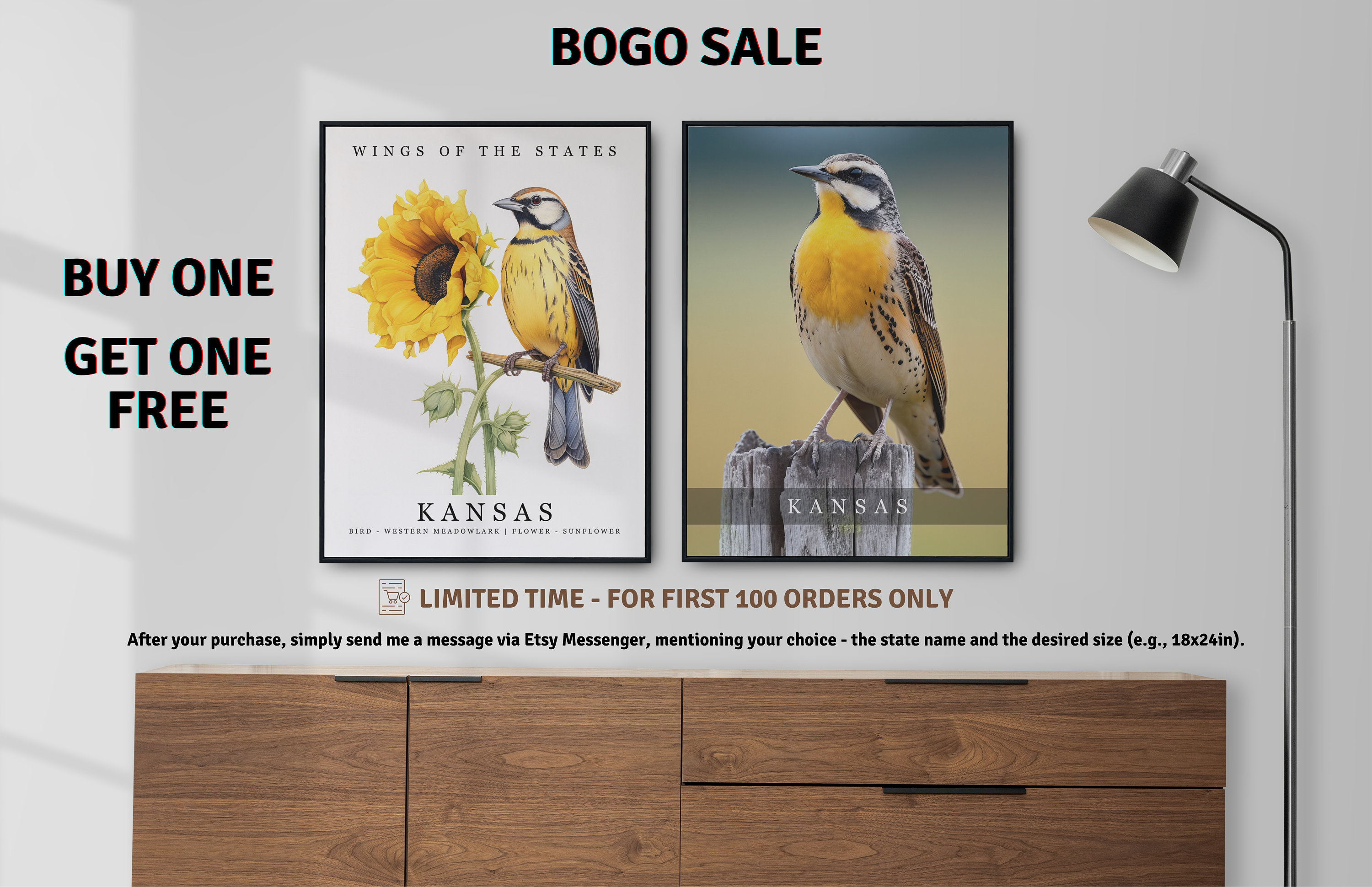 Kansas State Bird Western Meadowlark and State Flower Etsy