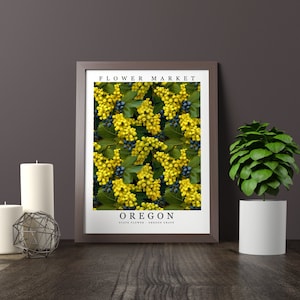 Oregon State Flower - Oregon Grape Wall Art Print Flower Market Poster Printable Digital Pastel Art Floral Decor Gifts
