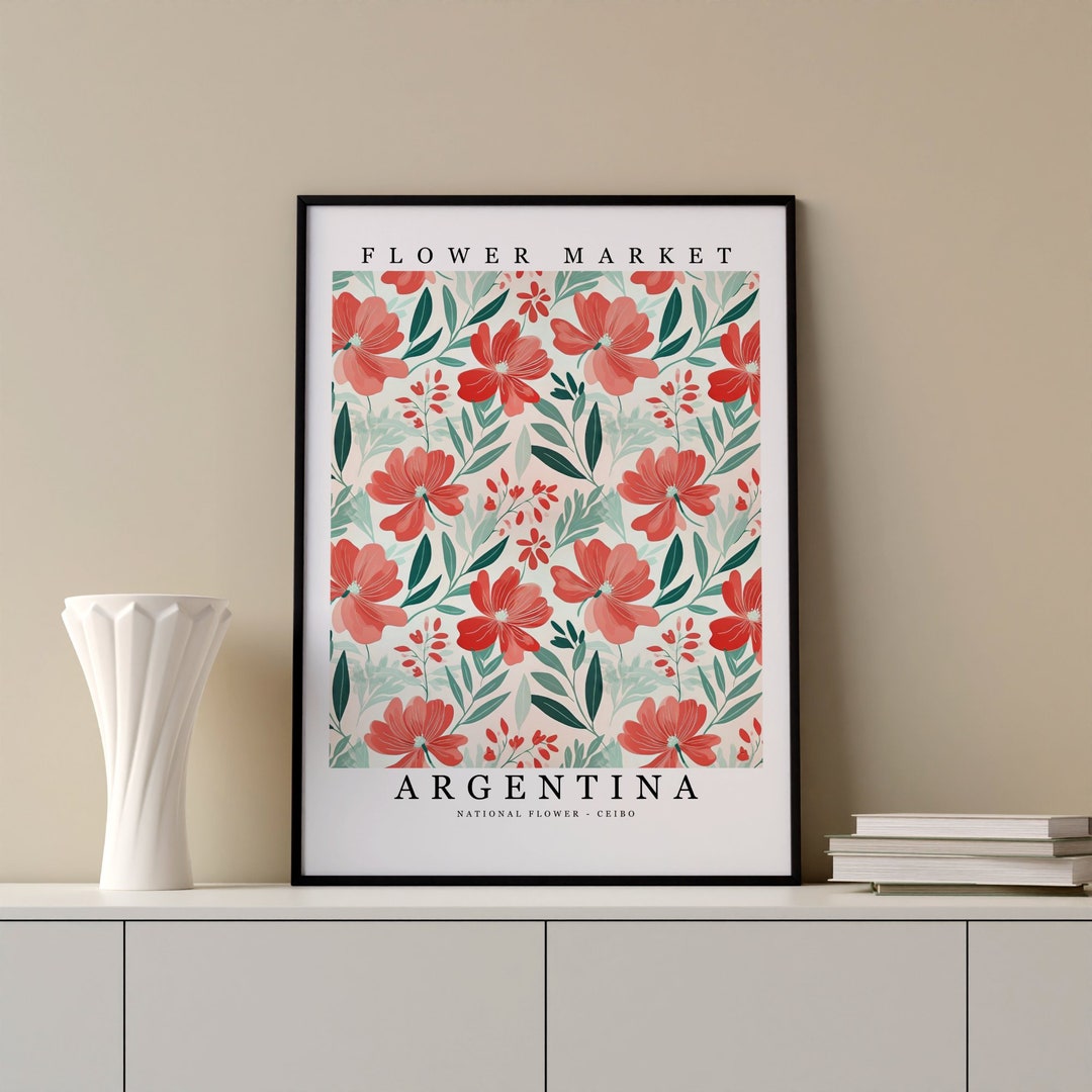 Argentina National Flower - Ceibo Wall Art Print Flower Market Poster Printable Digital Pastel ...