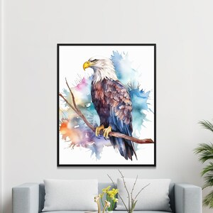 Watercolor Bald Eagle, Printable Art, Bald Eagle Print Download, Bald Eagle Poster, Bird Painting, Wildlife Gift, Wall Decor, Bird Photo image 2