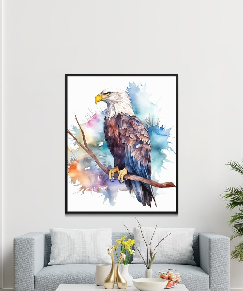 Watercolor Bald Eagle, Printable Art, Bald Eagle Print Download, Bald Eagle Poster, Bird Painting, Wildlife Gift, Wall Decor, Bird Photo image 2