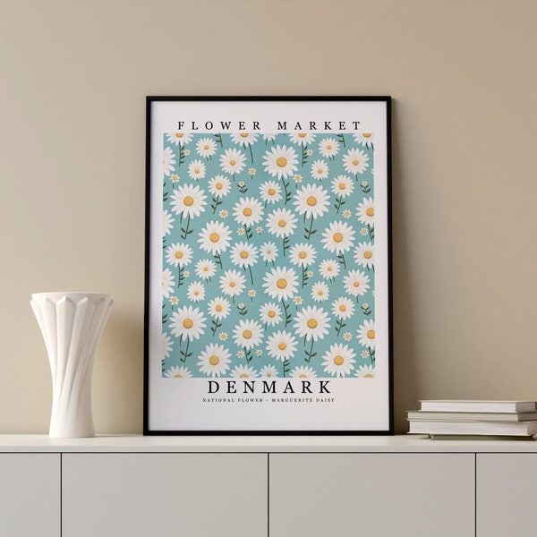 Denmark National Flower - Marguerite Daisy Wall Art Print Flower Market Poster Printable Digital Pastel Art Floral Decor Gifts Botanical art