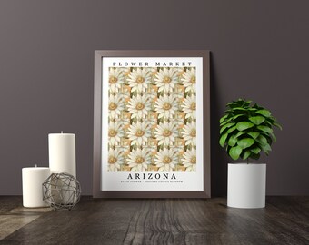 Arizona State Flower - Saguaro Cactus Blossom Wall Art Print Flower Market Poster Printable Digital Pastel Art Floral Decor Gifts
