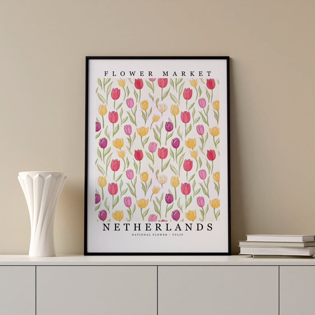 Netherlands National Flower - Tulip Wall Art Print Flower Market Poster ...