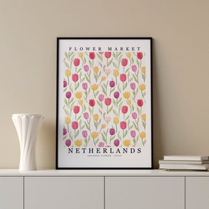 Netherlands National Flower - Tulip Wall Art Print Flower Market Poster Printable Digital Pastel Art Floral Decor Gifts Botanical art