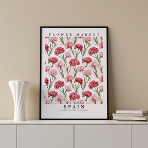 Spain National Flower - Carnation Wall Art Print Flower Market Poster Printable Digital Pastel Art Floral Decor Gifts Botanical art