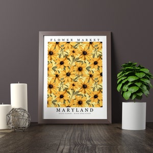 Maryland State Flower - Black-Eyed Susan Wall Art Print Flower Market Poster Printable Digital Pastel Art Floral Decor Gifts