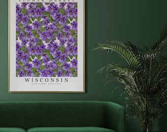 Fiore dello stato del Wisconsin - Stampa artistica da parete in legno viola Poster del mercato dei fiori stampabile digitale pastello con decorazioni floreali