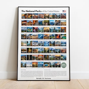 US National Parks Checklist/Bucketlist - All 63 National Parks Wall Art - Posters/Frames, Travel Poster,Yosemite Yellowstone Smoky Mountains