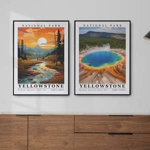 Arte mural del Parque Nacional de Yellowstone, descarga digital, impresiones personalizadas, póster con impresión de Yellowstone, marco de lienzo, decoración del hogar, póster de viaje de recuerdo