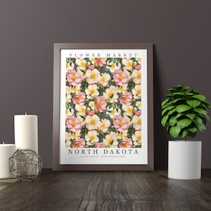 North Dakota State Flower - Wild Prairie Rose Wall Art Print Flower Market Poster Printable Digital Pastel Art Floral Decor Gifts